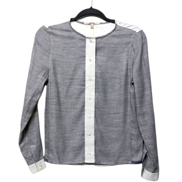 J BRAND Linen Striped Contrast Back Button Top S - Picture 2 of 8